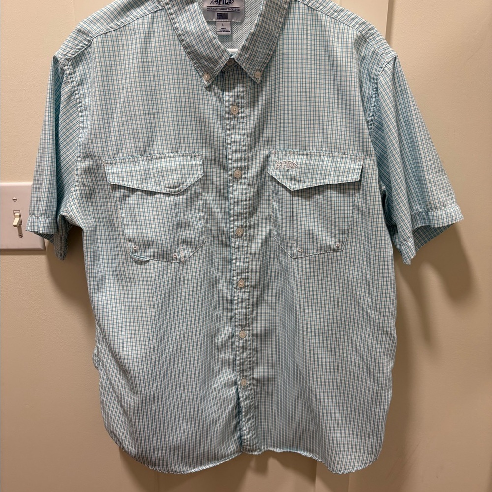 AFTCO Aqua Checkered Button Down Shirt